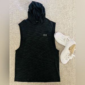 Men’s Under Armour Fitted Hoodie Tank Top - Color: Black/Dark Grey - Size: XL